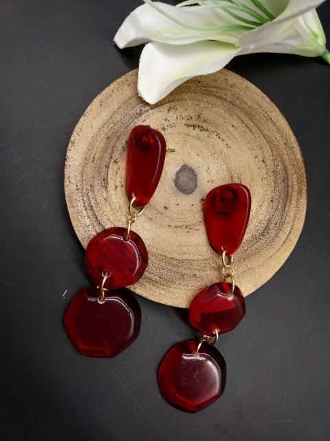 

ToniQ Maroon Geometric Drop Earrings