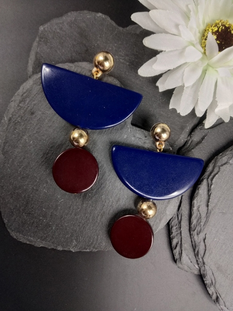 

ToniQ Brown & Blue Geometric Drop Earrings