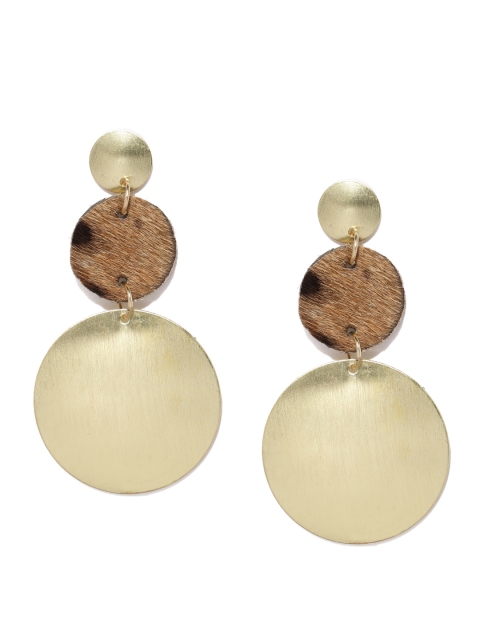 

ToniQ Gold-Toned & Brown Circular Drop Earrings