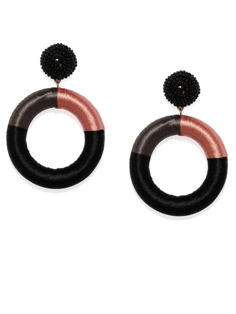

ToniQ Black & Rust Threaded Circular Drop Earrings