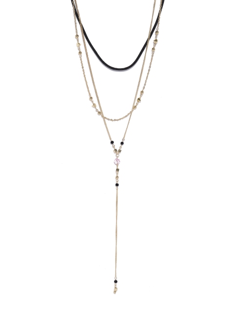 

ToniQ Gold-Toned & Black Lariat Layered Necklace