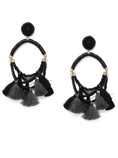 

ToniQ Black Circular Drop Earrings