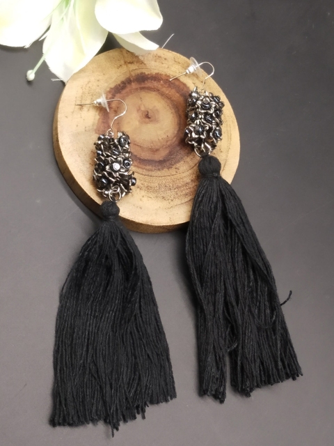 

ToniQ Black & Gunmetal-Toned Drop Earrings