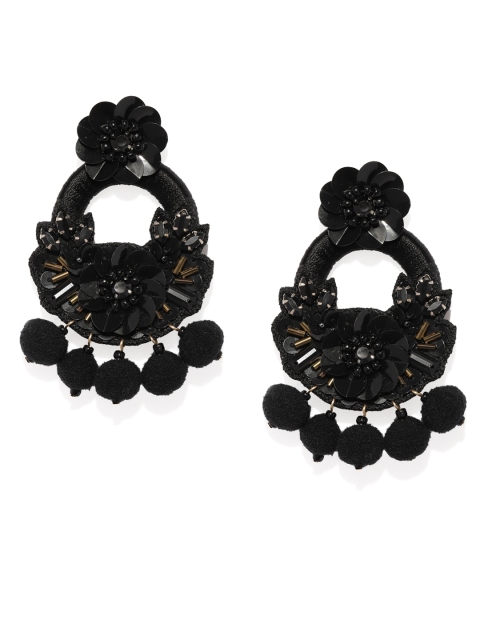 

ToniQ Black Circular Drop Earrings