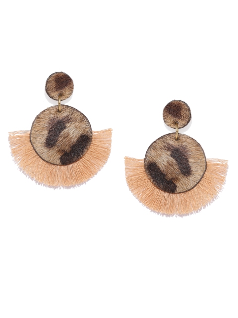 

ToniQ Brown & Beige Cheetah Print Circular Drop Earrings