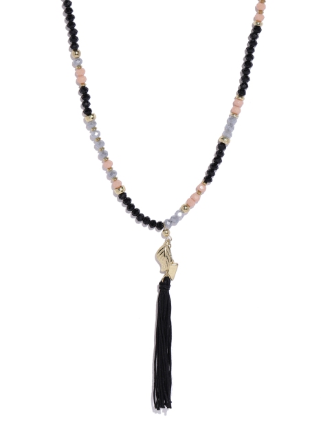 

ToniQ Black & Peach- Colored Metal Beaded Necklace