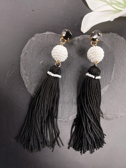 

ToniQ Black & White Spherical Drop Earrings