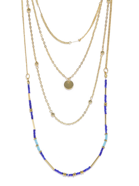 

ToniQ Gold-Toned & Blue Beaded Layered Necklace