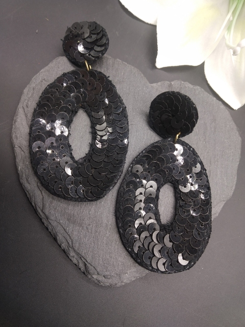 

ToniQ Black Circular Sequined Drop Earrings