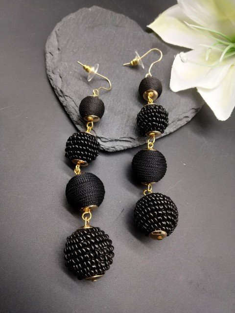 

ToniQ Black Circular Drop Earrings