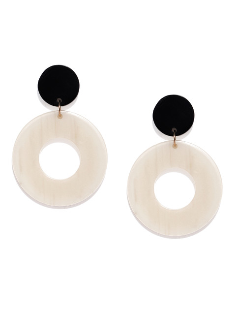 

ToniQ White & Black Circular Drop Earrings