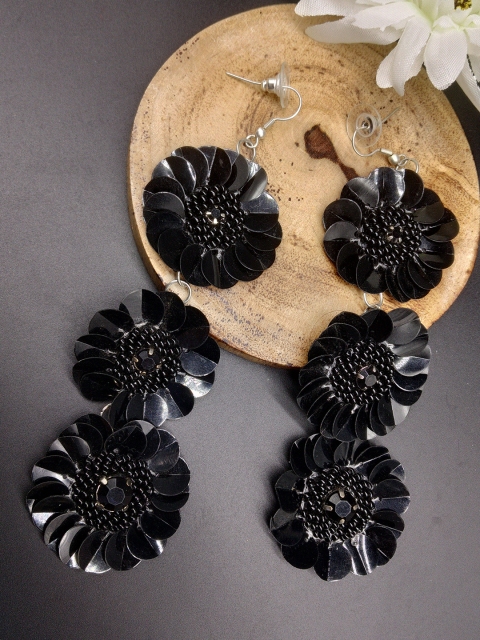 

ToniQ Black Floral Drop Earrings