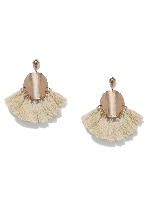 

ToniQ Gold-Toned & Beige Tasselled Contemporary Drop Earrings