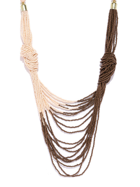 

ToniQ Beige & Brown Beaded Layered Necklace