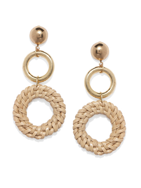 

ToniQ Gold-Toned & Beige Wooden Circular Drop Earrings