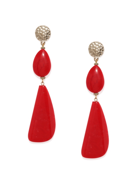 

ToniQ Red & Gold-Toned Contemporary Drop Earrings