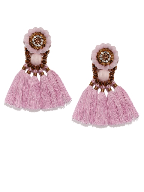 

ToniQ Bronze-Toned & Pink Contemporary Drop Earrings