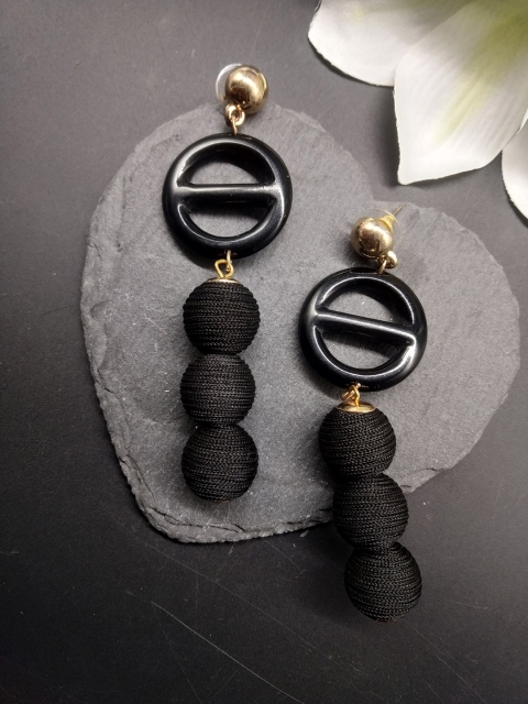 

ToniQ Black Circular Drop Earrings