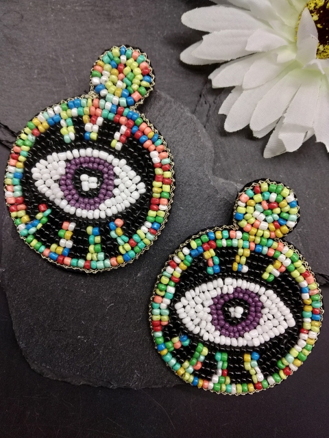 

ToniQ Multicoloured Beaded Circular Drop Earrings, Multi