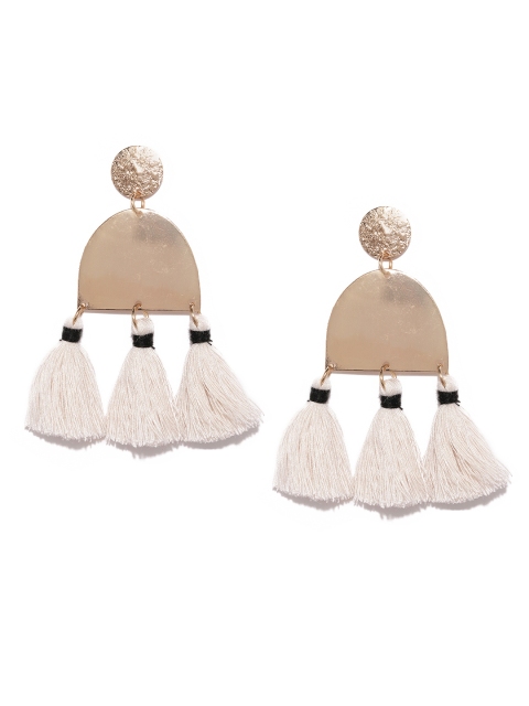 

ToniQ White & Gold-Toned Contemporary Drop Earrings
