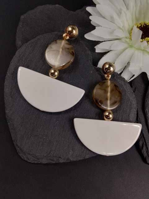 

ToniQ Beige & White Crescent Shaped Drop Earrings