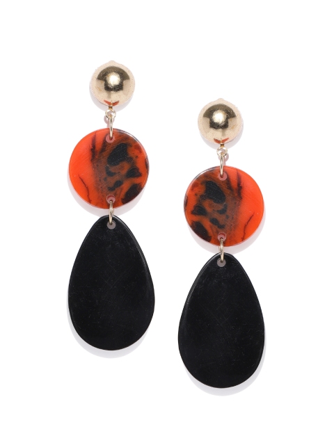 

ToniQ Black & Red Geometric Drop Earrings