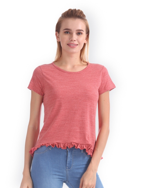 

Flying Machine Women Pink Printed Round Neck T-shirt
