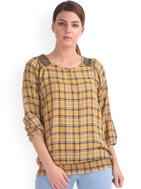 

Cherokee Women Yellow Checked Blouson Top