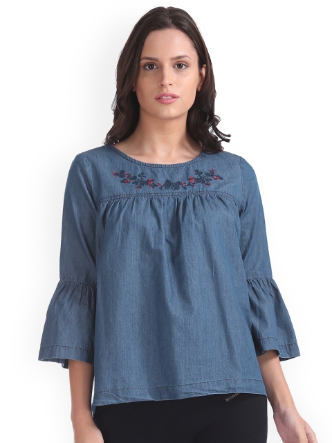

Cherokee Women Blue Printed A-Line Pure Cotton Top