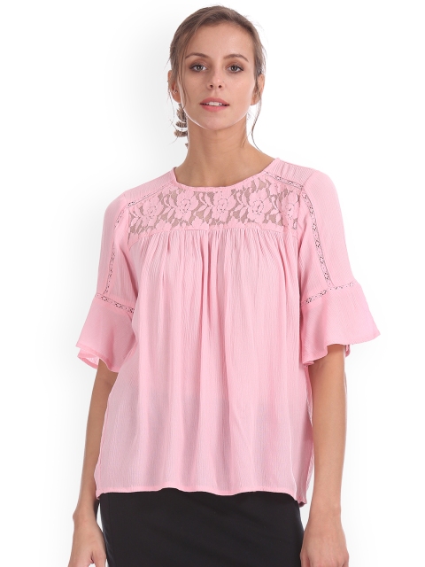 

Cherokee Women Pink Solid A-Line Top