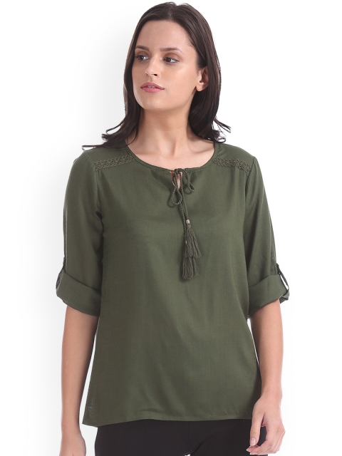 

Cherokee Women Olive Green Solid A-Line Top