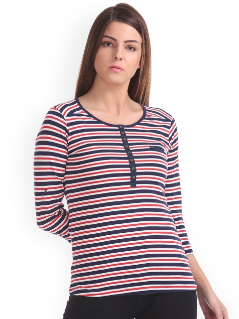

Cherokee Women Multicoloured Striped Pure Cotton Top, Multi