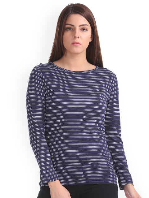

Elle Women Navy & White Striped Top, Navy blue