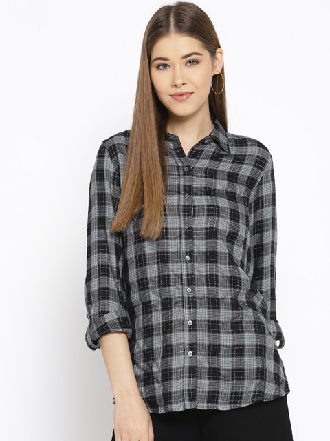 

U.S. Polo Assn. Women Black & Charcoal Grey Regular Fit Checked Casual Shirt