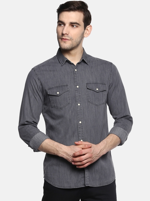 

Jack & Jones Men Grey Slim Fit Solid Denim Casual Shirt