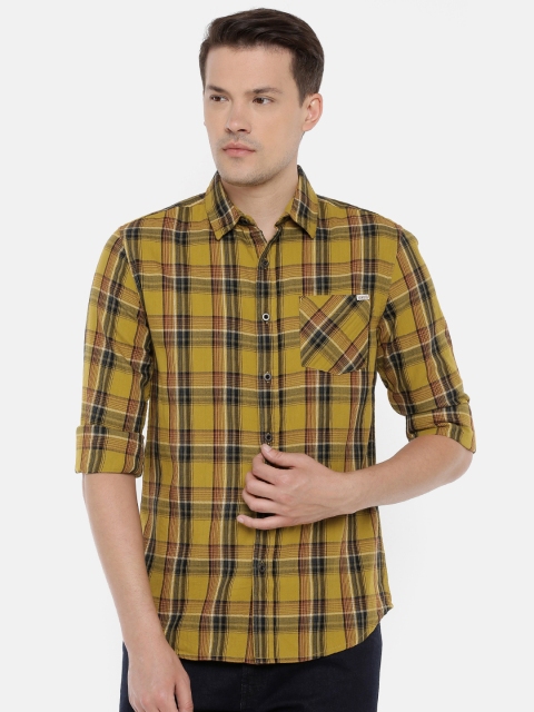 

Jack & Jones Men Mustard Yellow & Olive Green Slim Fit Checked Casual Shirt