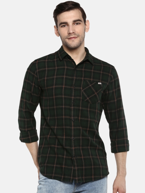 

Jack & Jones Men Green & Black Slim Fit Checked Casual Shirt