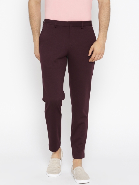 

Jack & Jones Men Burgundy Regular Fit Solid Smart Casual Trousers