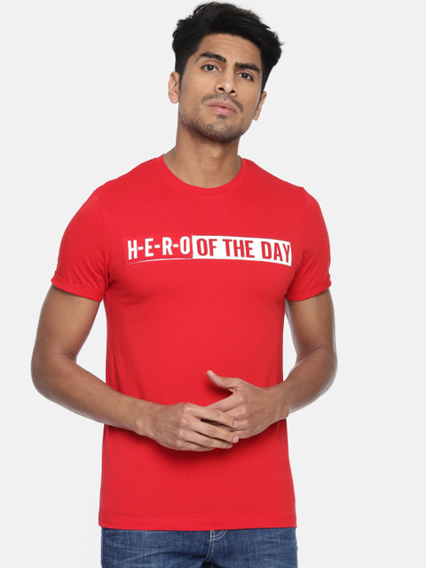 

Jack Jones Men Red Printed Round Neck Pure Cotton T-shirt