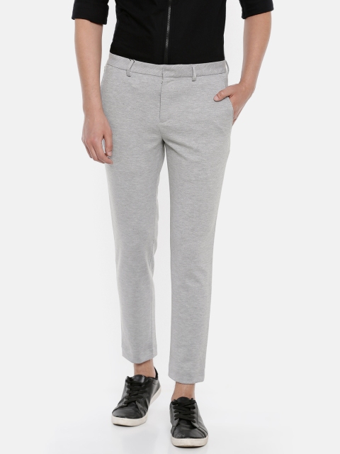 

Jack & Jones Men Grey Melange Slim Fit Solid Knitted Cropped Regular Trousers