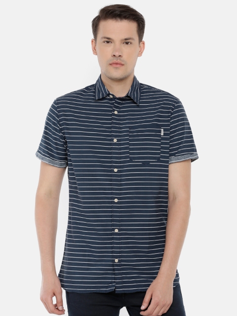 

Jack & Jones Men Navy Blue & White Slim Fit Striped Casual Shirt
