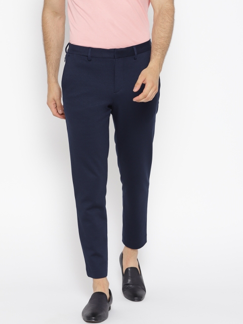 

Jack & Jones Men Navy Blue Regular Fit Solid Smart Casual Trousers