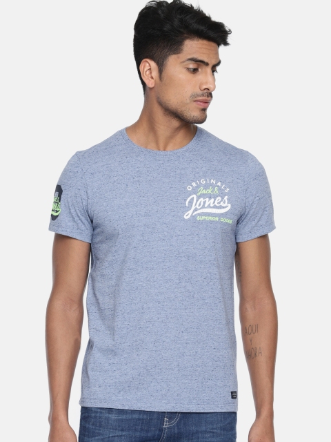 

Jack & Jones Men Blue Printed Round Neck T-shirt