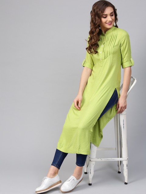 

Libas Women Green Woven Design Straight Kurta