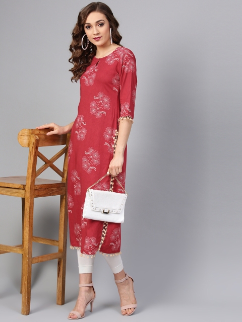 

Libas Women Red & White Printed Straight Kurta