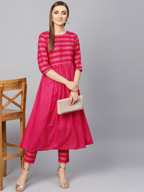 

Libas Women Pink & Golden Printed Kurta with Trousers