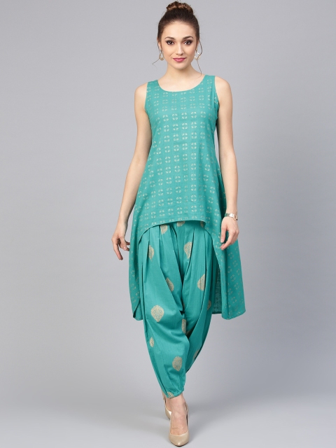 

Libas Women Blue & Golden Block Print Kurta with Salwar