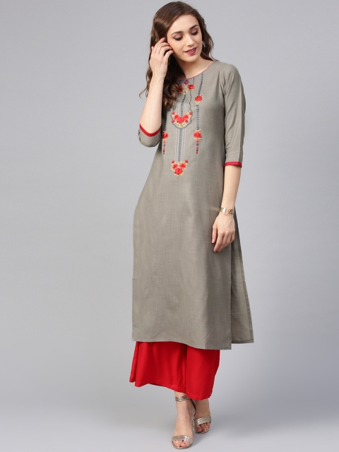 

Libas Women Grey Yoke Design Straight Kurta