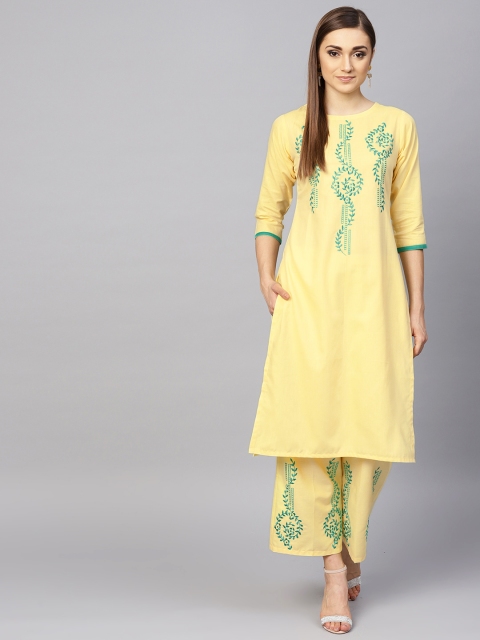 

Libas Women Yellow Embroidered Kurta with Palazzos