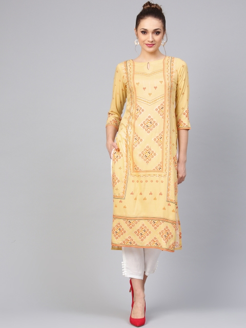 

Libas Women Yellow & White Block Print Kurta with Trousers